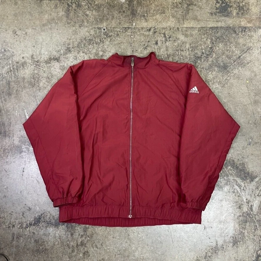Adidas Track Jacket Y2K Sports Fleece Lined Top Burgundy Red