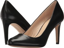 NEW Nine West HANDJIVE Almond Toe 4" Pump BLACK LEATHER 12M