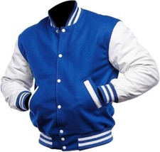 Letterman Varsity Collage Baseball Mens Black Leather High School Bomber Jacket