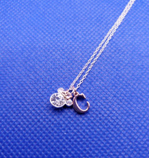 Disney Mickey Mouse Faux Clear Crystal  Initial C Silver Charm Necklace