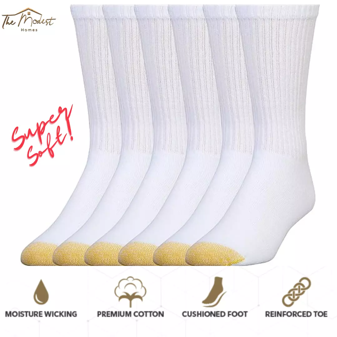 Gold Toe Men s White Black Crew Athletic Socks 6 Pairs Size L