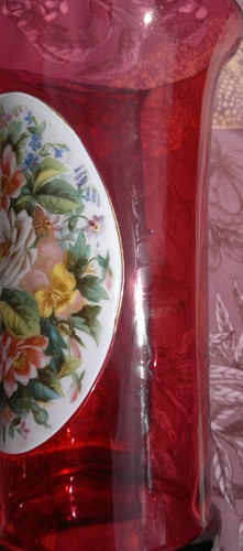 Antique c1830s Bohemian Moser Cranberry Enamelled Art Glass Vase 9.25"tall - Picture 11 of 12