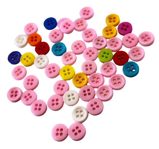 Lot De 50 Boutons Scrapbooking 4 Trous Rose Fuchsia - 9 Mm, Résine, Pour Couture Et Mercerie