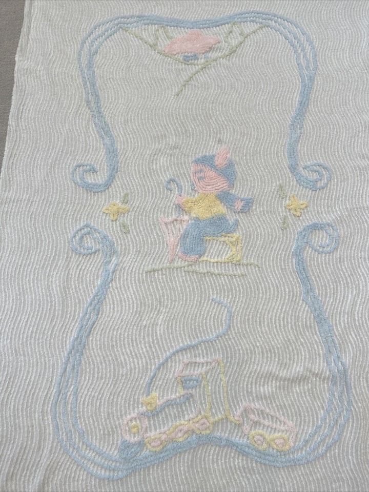 Vintage 50s Chenille Baby/Toddler Crib Bed Blanket 60” X 40”Teddy Bear