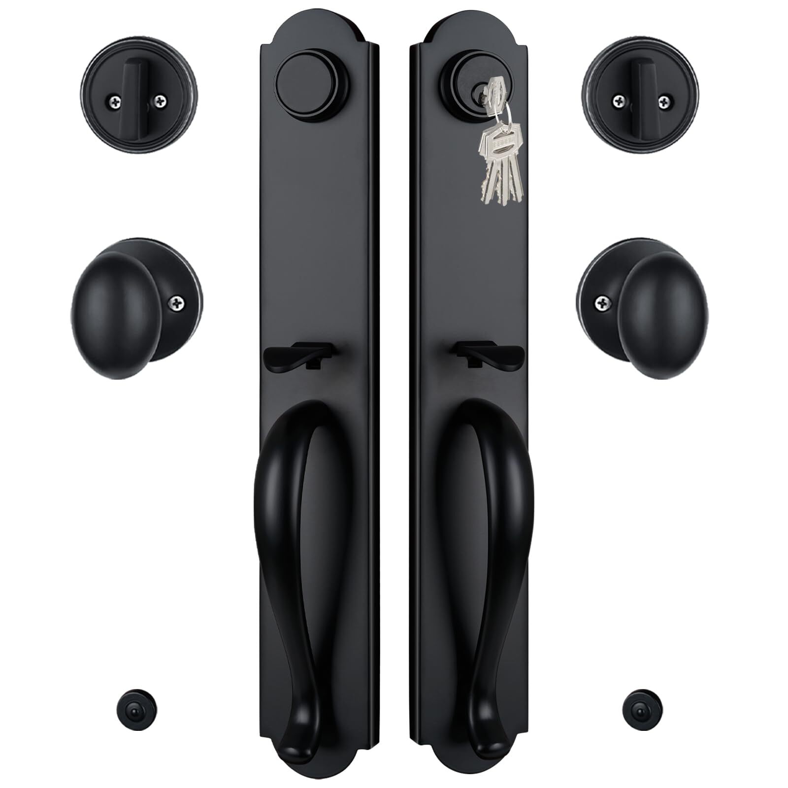 Double Door Handle Set for Front Door, Matte Black Keyed&Dummy Exterior Door ...
