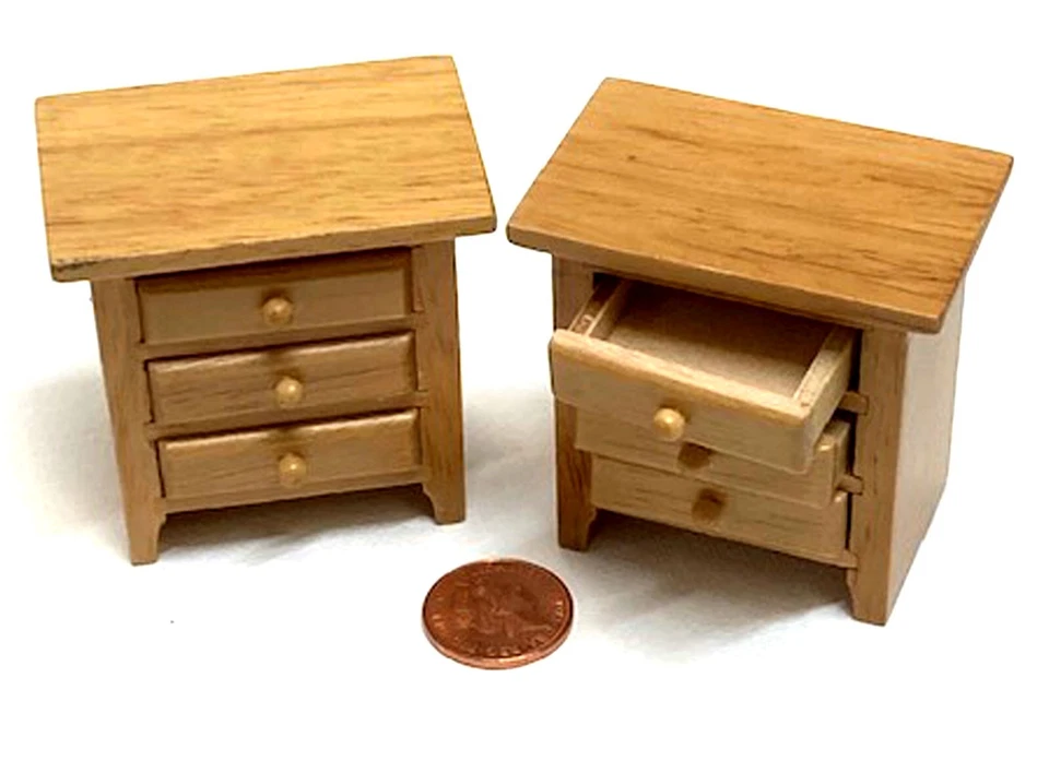 Juego de dormitorio de madera para casa de muñecas 4 piezas color roble claro escala 1:12 tumdee Foto 4 de 4