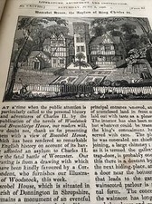 Antique Print 1826 - BOSCOBEL House Donnington Shropshire - Charles II asylum