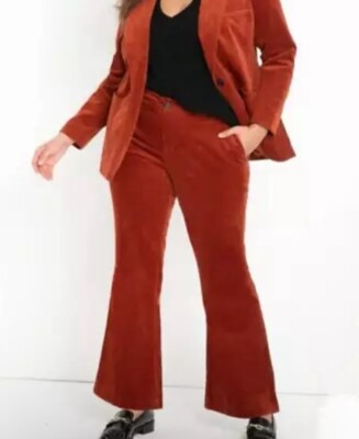 Eloquii Corduroy Flare Trouser Pants Womens 20 Rust Orange Cropped Retro NWT