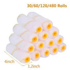 30/60/120/480 Rolls Microfiber 4" Paint Roller Covers Kit 1/2" Nap Strong Absorb