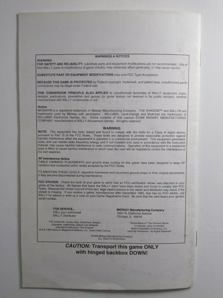 The Shadow Pinball Machine Handbook Original 1994 Game Mini Booklet UNUSED - Image 3 of 4