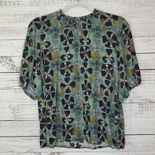 Knox Rose Shirt Womens L Multicolor Floral Mock Neck Short Sleeve Cropped Rayon