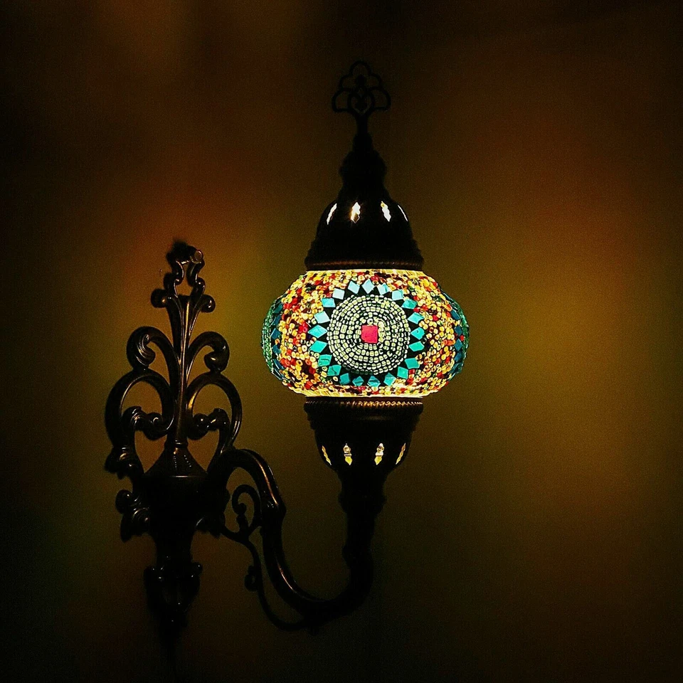 Turkish Moroccan Style Multicolour Mosaic Wall Sconce Light Lamp Medium Globe - Image 2 of 4