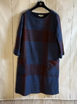 Seasalt  Rocambole Dress, Fully lined, Sz 16 Rich Navy/Burgundy Mix. 100% Cotton
