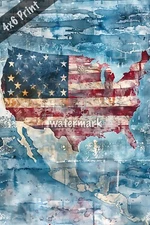 Flag superimposed over a watercolor Art 4x6 Print