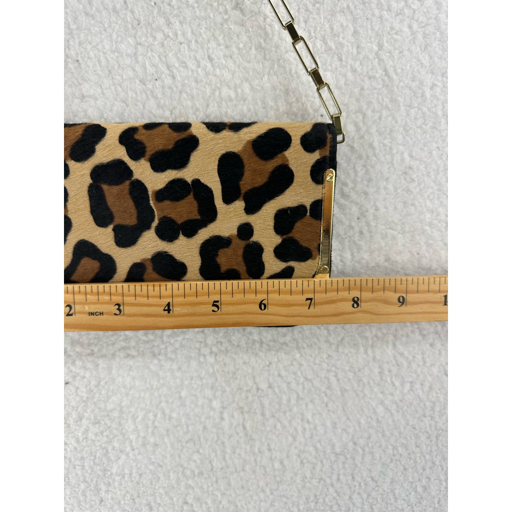 Lara Bohing Womens Shoulder Bag Beige Brown Leopard Baguette Snap