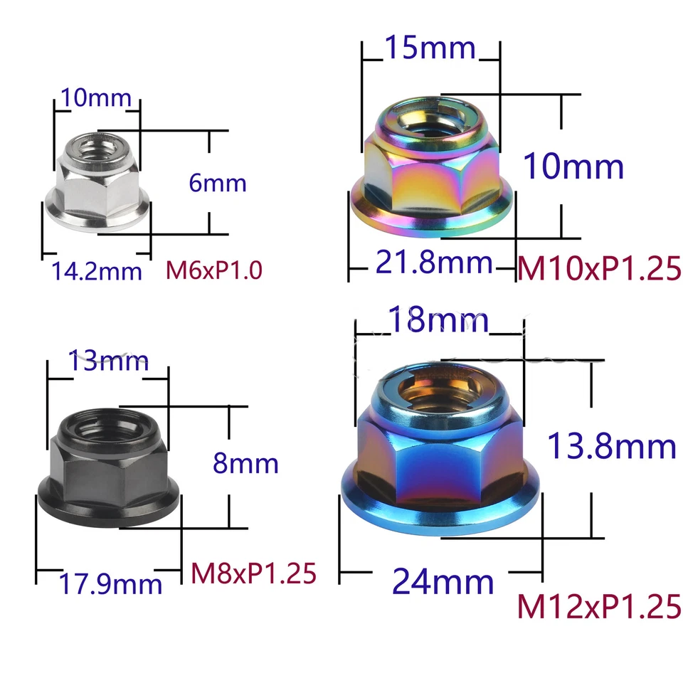6pcs Titanium Nuts M6 M8 M10 M12 Flange Hex Ti Alloy Nut With Metal Lock Grade 5 - Image 2 of 4