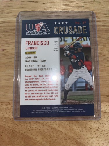 FRANCISCO LINDOR Crusade Red /99 Rookie 2015 Panini USA Baseball Stars & Stripes - Picture 2 of 2