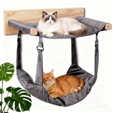 JSPYFITS Elevated Wooden Cat Bed for Indoor Cats, Solid Wood Hanging Cat Hamm...