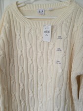 GAP Kids Sweater 14-16 Ivory Chunky Cable Knit Scoop Neck Preppy School NEW