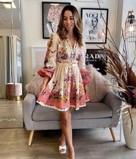 Zimmermann Tropicana Plunge Mini Dress Size 4 / AU 16 / US 12 Linen Floral Short