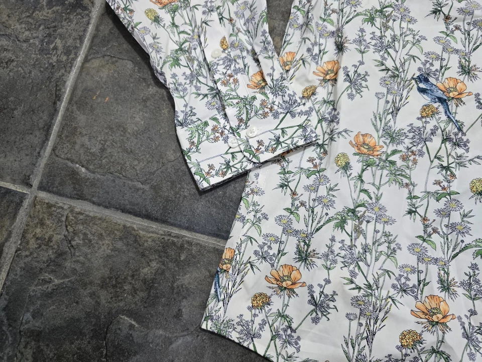 Camisa social masculina Bar III grande 16-16.5 slim fit pássaro floral gola longa - Imagem 3 de 4