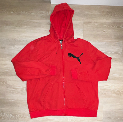 PUMA Men's 2pc Tracksuit Set L Red/Black Full Zip Hooded Joggers Pockets