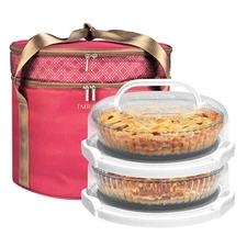 2 Pack Pie Carrier with Lids and Handles Loadable Cupcake or Pizza Storage
