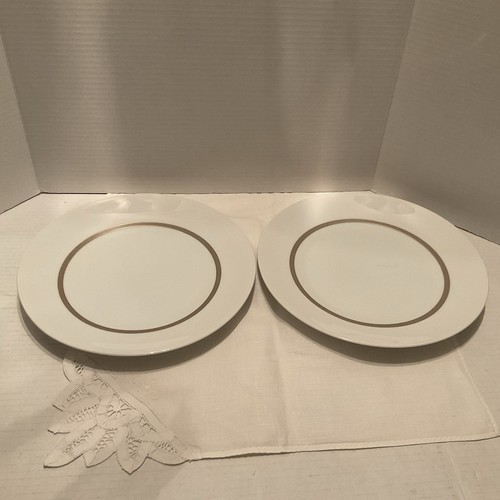 Rosenthal Continental Taupe Band Pattern Dinner Plates 10.25” Set of Two Germany - Picture 1 of 7