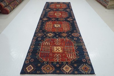 4x13 ft Navy Blue Kazak Afghan Hand knotted Wide Runner Rug 4'2''x12'6''