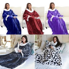 Warm Fleece HOODIE Sherpa SWEATSHIRT Wearable Comfy Blanket Sleeves Large Pocket