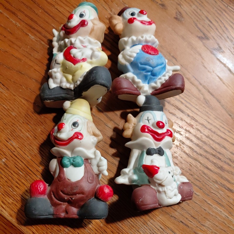 Set of 4! Vintage ceramic Clown Figurine Made In Taiwan Pristine Condition