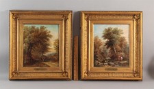 Pr 19thC Antique Signed JOSEPH MELLOR English Brook Landscape Oil Paintings, NR
