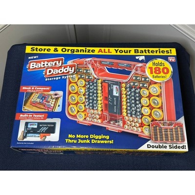 Battery Daddy Storage Holds 180 Batteries   Double Sided Organizer w/ Tester NEW