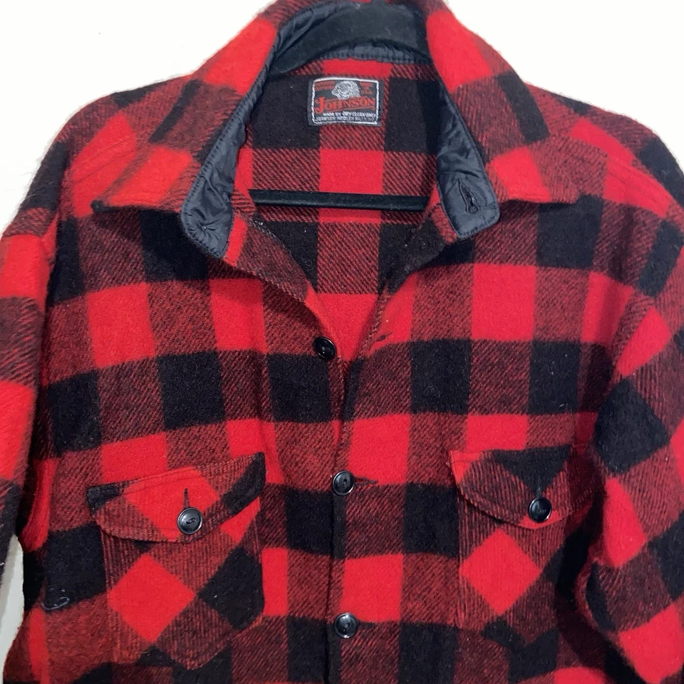 Camisa de Colección Johnson Woolen Mills Para Hombres M/L Lana a Cuadros Búfalo EE. UU. Aire Libre Años 90 Foto 3 de 4