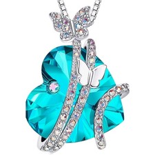 Butterfly Love Heart Pendant Necklaces with Birthstone Crystals for Women Gift