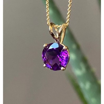 1.65Ct lab Created amethyst Solitaire Pendant necklace 14k yellow Gold Plated