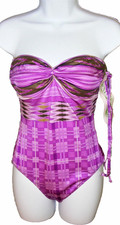 1980s BATHING SUIT SWIMSUIT 1PC BANDEAU TOP DETACHABLE STRAPS DEADSTOCK TAG SM