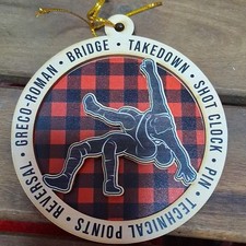 Wood Bauble Ornament, Christmas, Wrestling Sports Theme, Checked, Circle, Hangi  