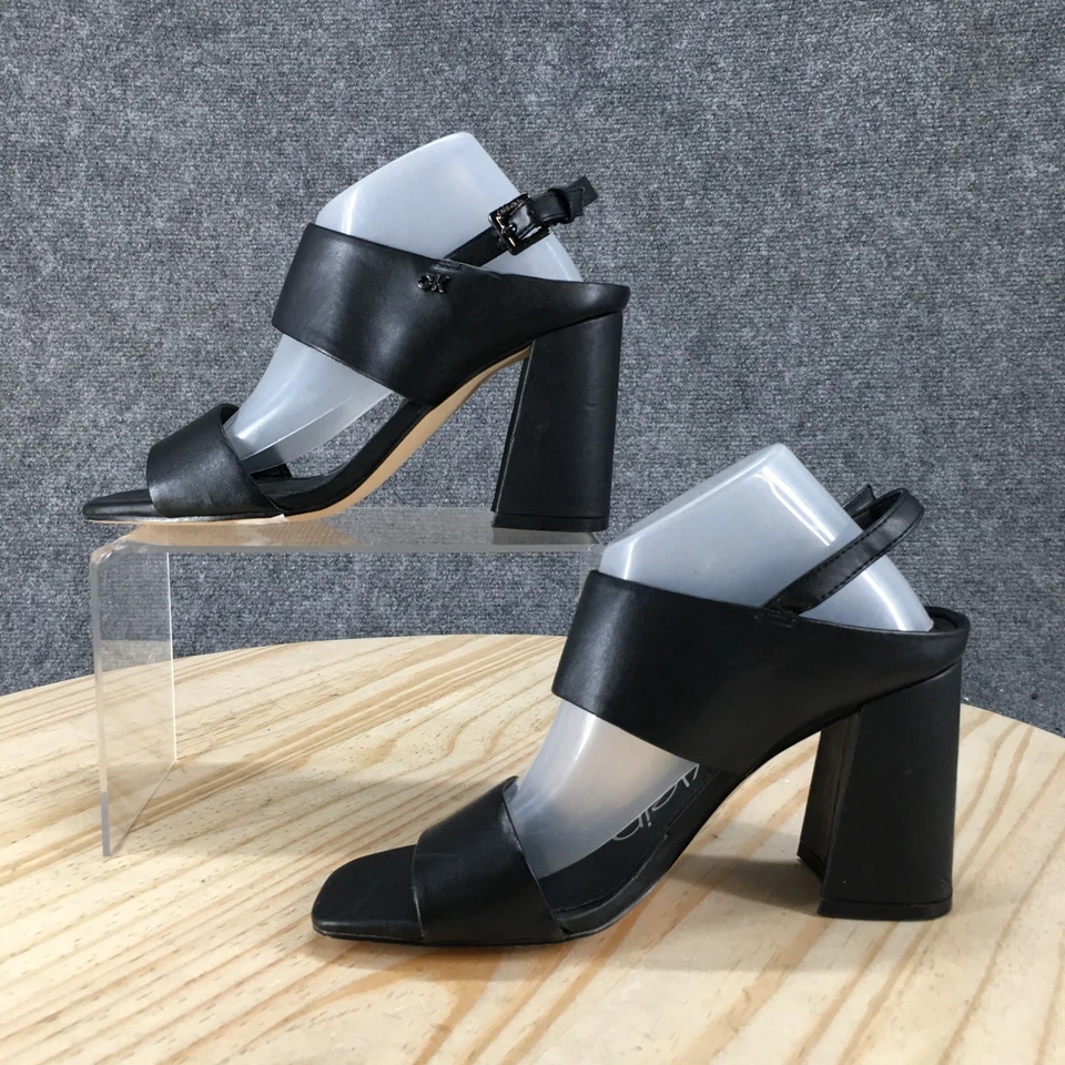 全新 Calvin Klein 凉鞋 女式 6 M Queelin 绑带 露背 黑色 人造皮革 — 第 2/4 张图片