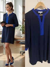 Serengeti Navy Blue Colorblock Shift Dress XL Made in USA Stretch