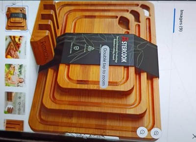 Astercook 4-Pieces Wood Cutting Board, Bamboo Chopping Board for Kitchen with Ho