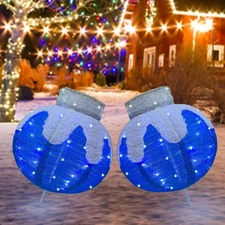 Lighted Christmas Balls Outdoor Decorations, 2Pcs Pop-Up Blue Christmas Décor Ba