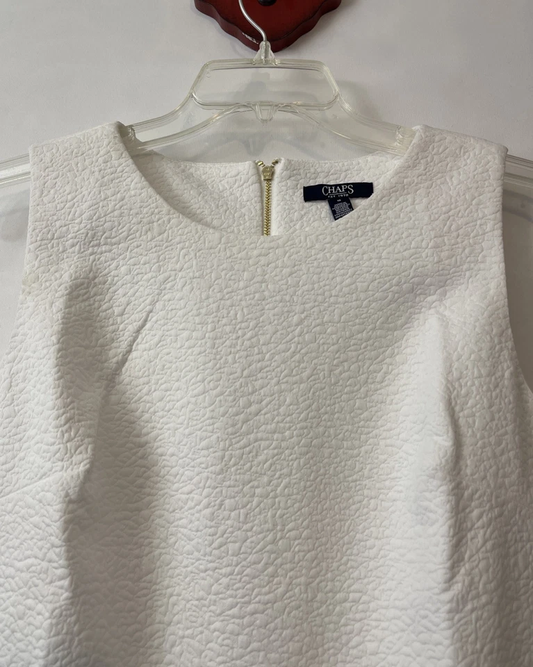 Vestido forrado formal sin mangas hasta la rodilla blanco talla 10 Chaps para mujer ¡NUEVO CON ETIQUETAS! A4507 Foto 3 de 4