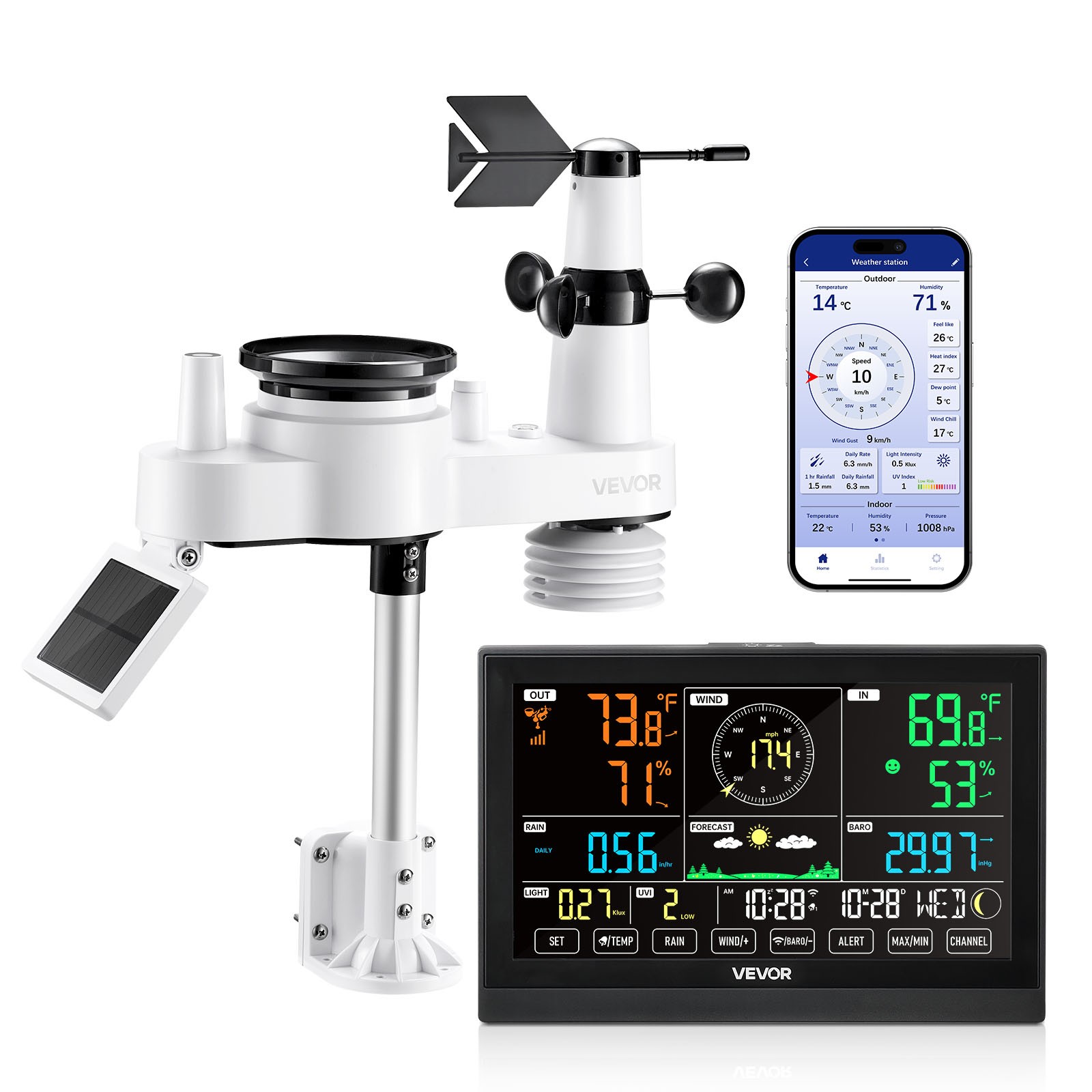 Uimoso 7-In-1 Wi-Fi Weather Station With 7.5-Inch Va Display And Wireless Sensor