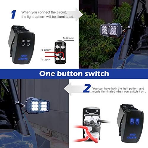 UTV Side Rear View Mirrors with LED Spot Lights w/Wiring Fit 1.75" - 2" Roll - Picture 7 of 7