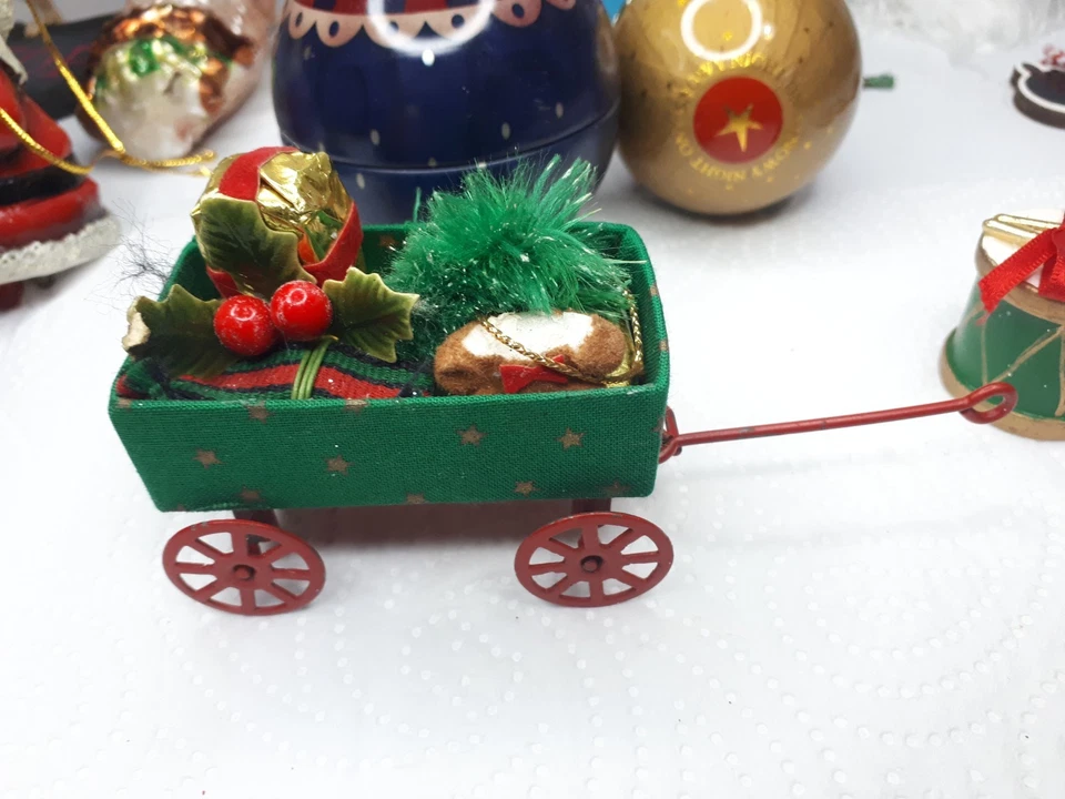 Vintage Christmas Tree Ornaments Baubles Beaded Pear Owl Mosaic Heart Angel G/VG - Image 3 of 4