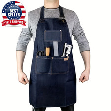 Lightweight Denim Jean Tool Apron with Pockets Waterproof Waxed Canvas Apron for
