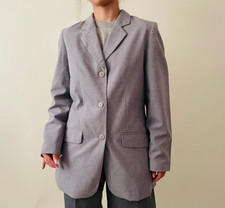 Vintage Grey Light Wool Women Blazer M Minimalist Structured Jacket