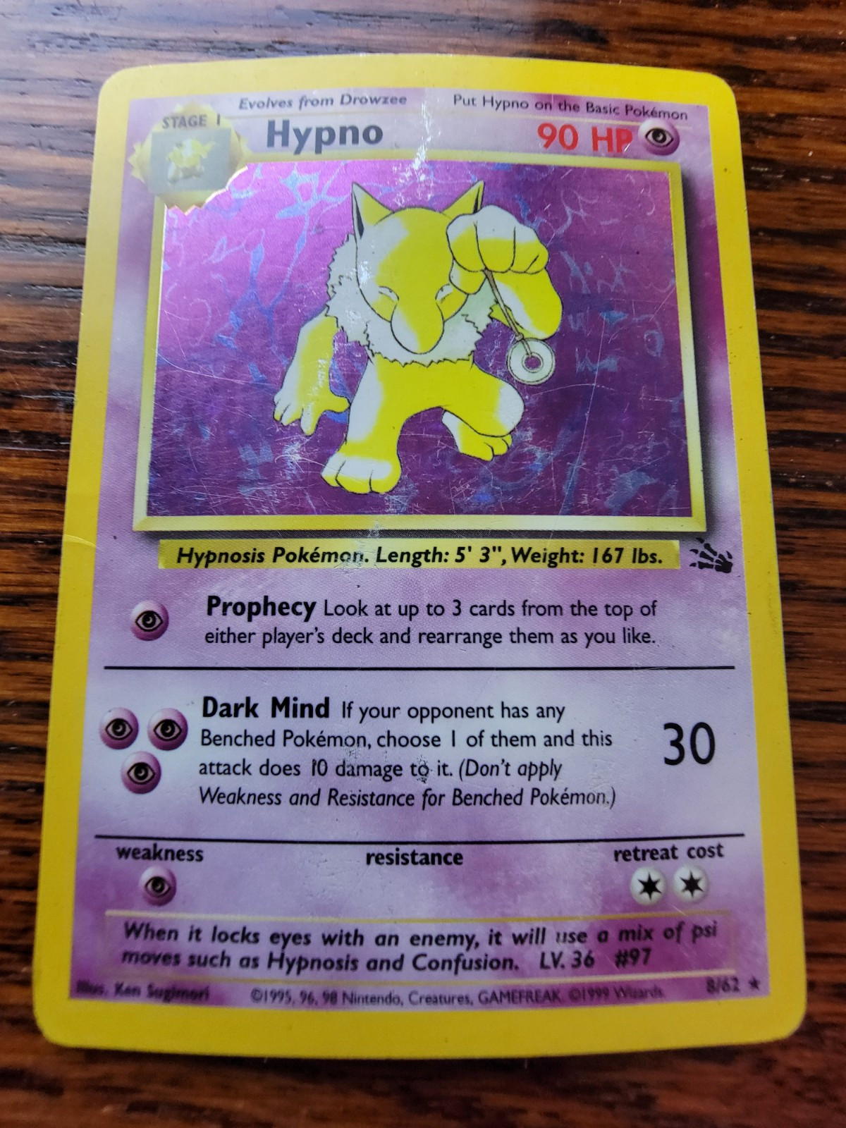 Hypno 8/62 Fossil Set Holo Rare Vintage WotC Pokemon Card PL!