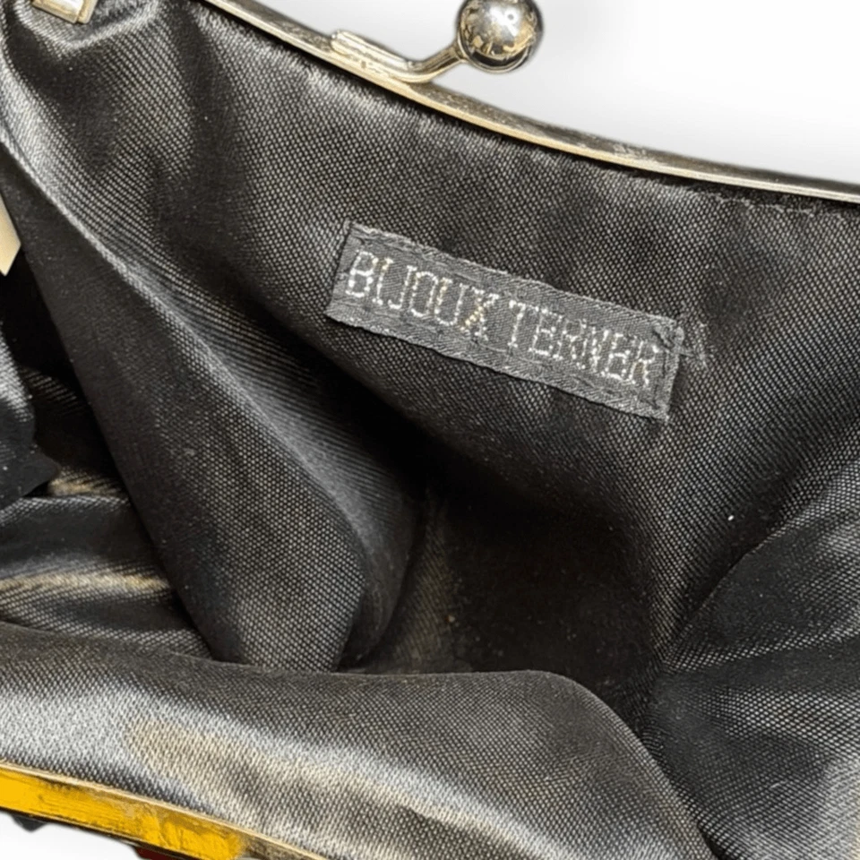 VINTAGE BIJOUX TERNER Women’s Black Multicolor Beaded Floral Evening Clutch Purs - Image 4 of 4